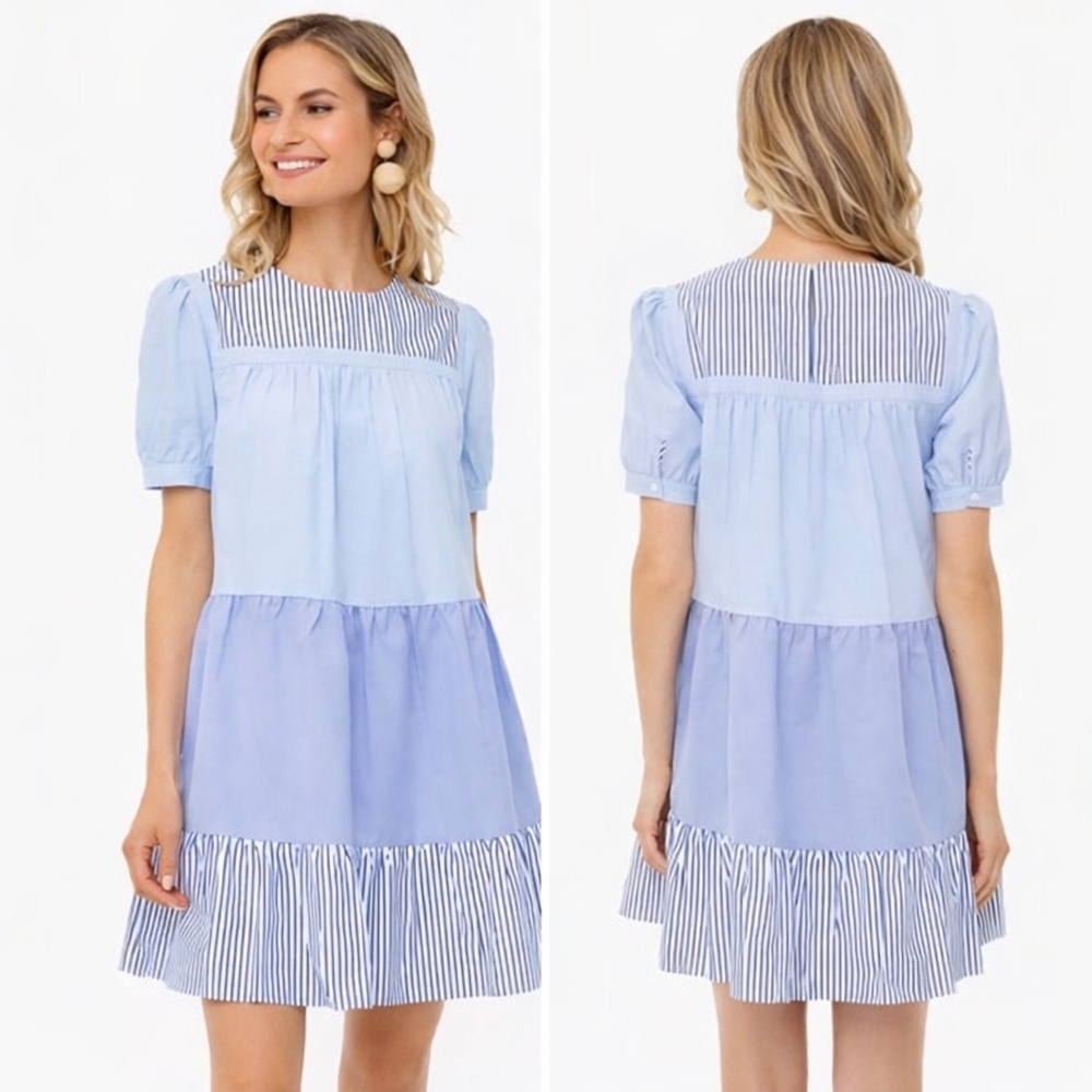 ENGLISH FACTORY Quinn Dress Tier Mini Swing Serenity Blue Tuckernuck Medium